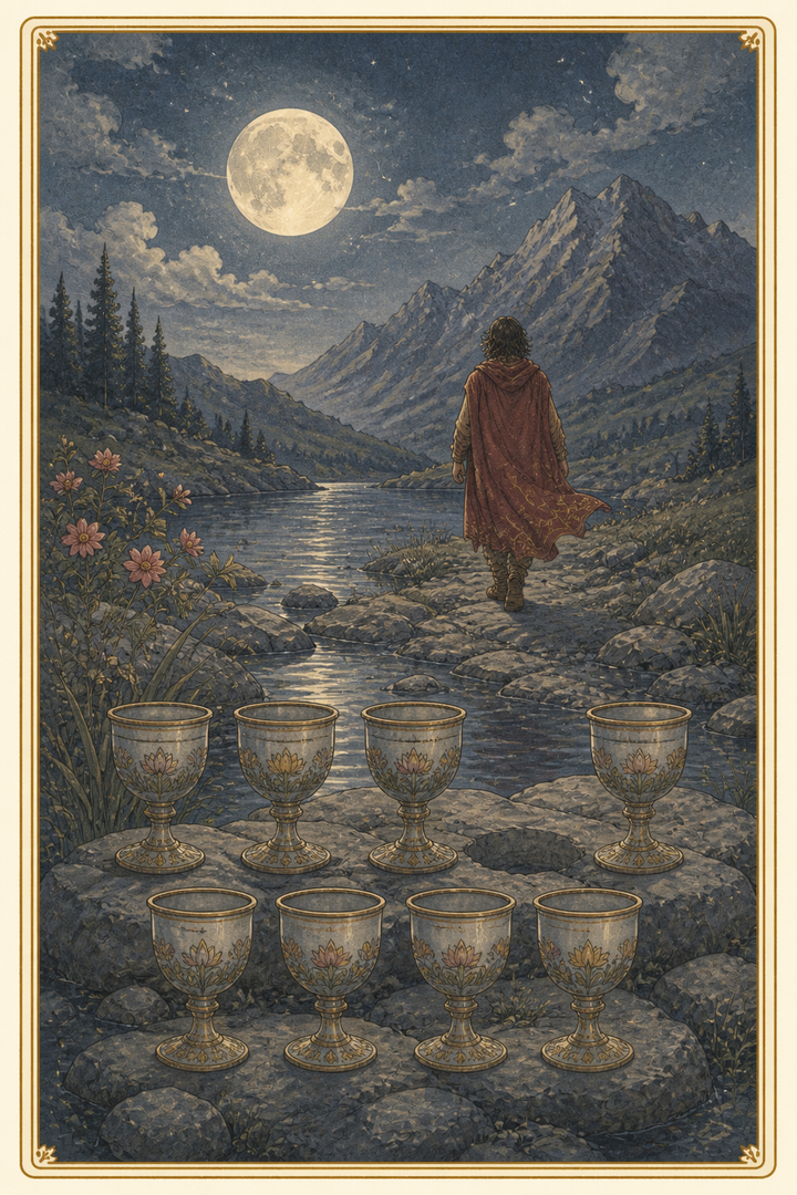 Original illustration for Eight of Cups tarot card