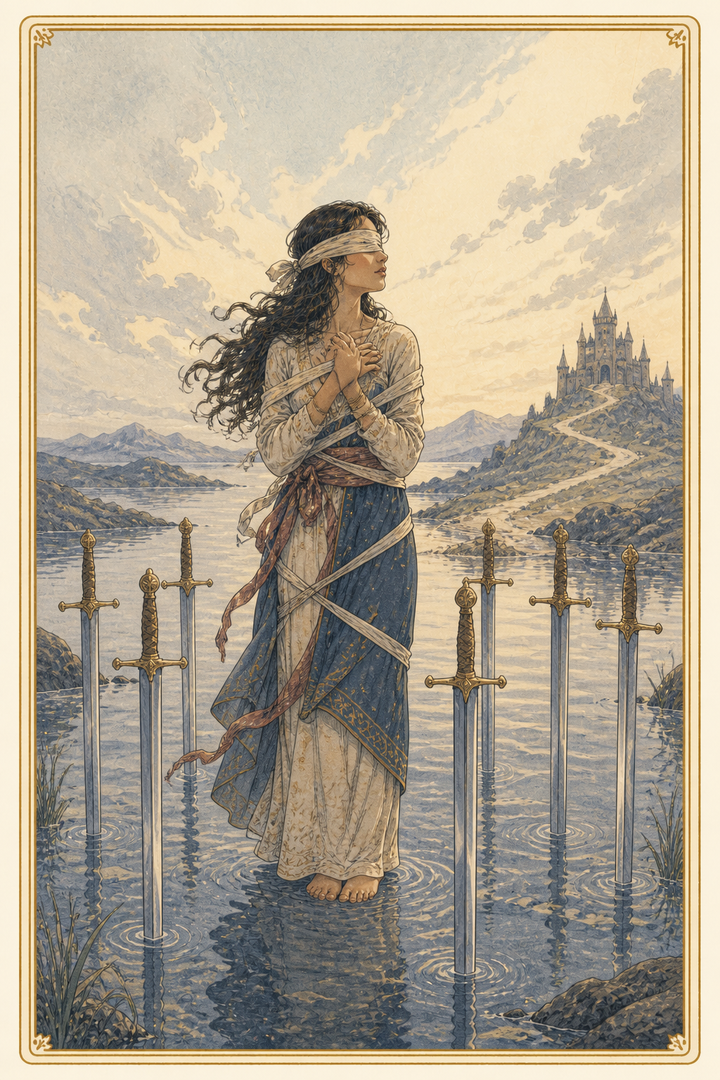 Original illustration for Eight of Swords tarot card