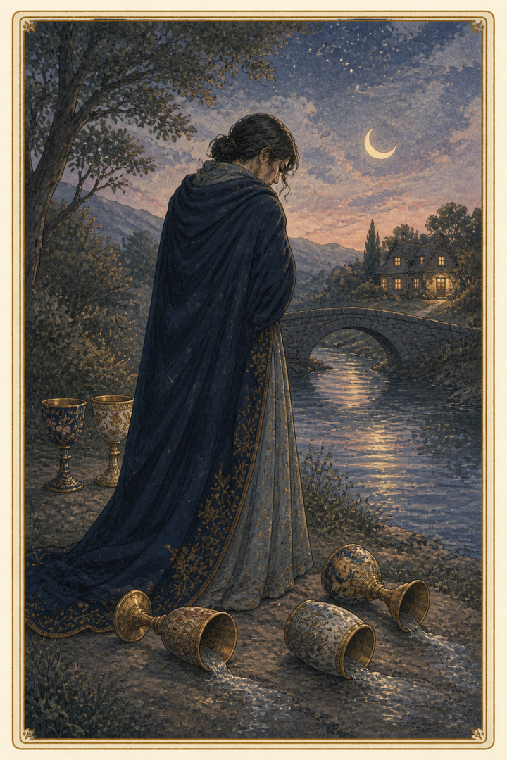 Original illustration for Five of Cups tarot card