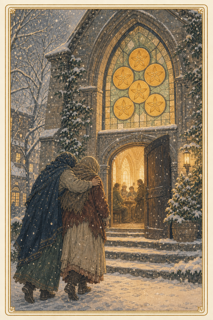 Original illustration for Five of Pentacles tarot card