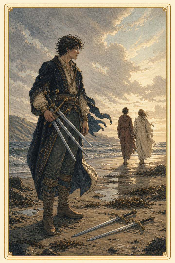 Original illustration for Five of Swords tarot card