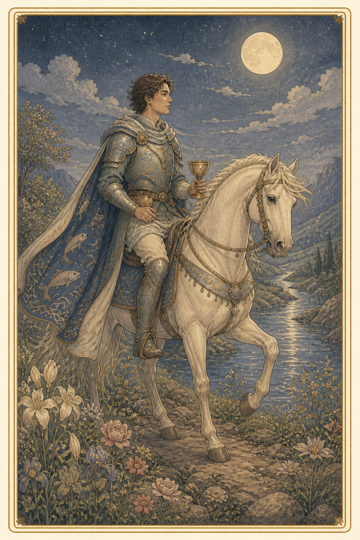 Original illustration for Knight of Cups tarot card