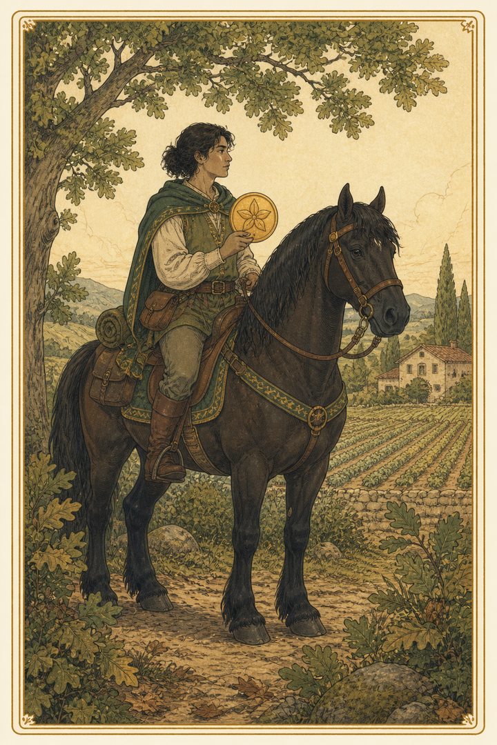 Original illustration for Knight of Pentacles tarot card