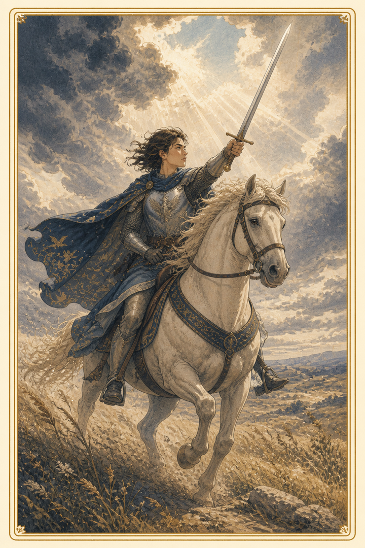 Original illustration for Knight of Swords tarot card