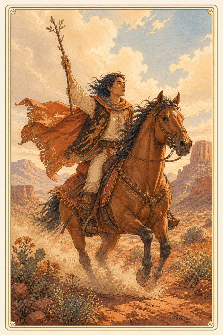 Original illustration for Knight of Wands tarot card