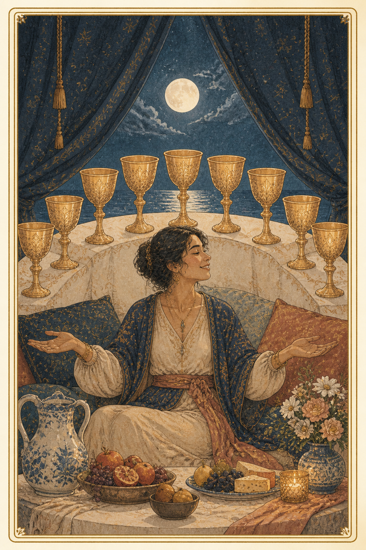 Original illustration for Nine of Cups tarot card