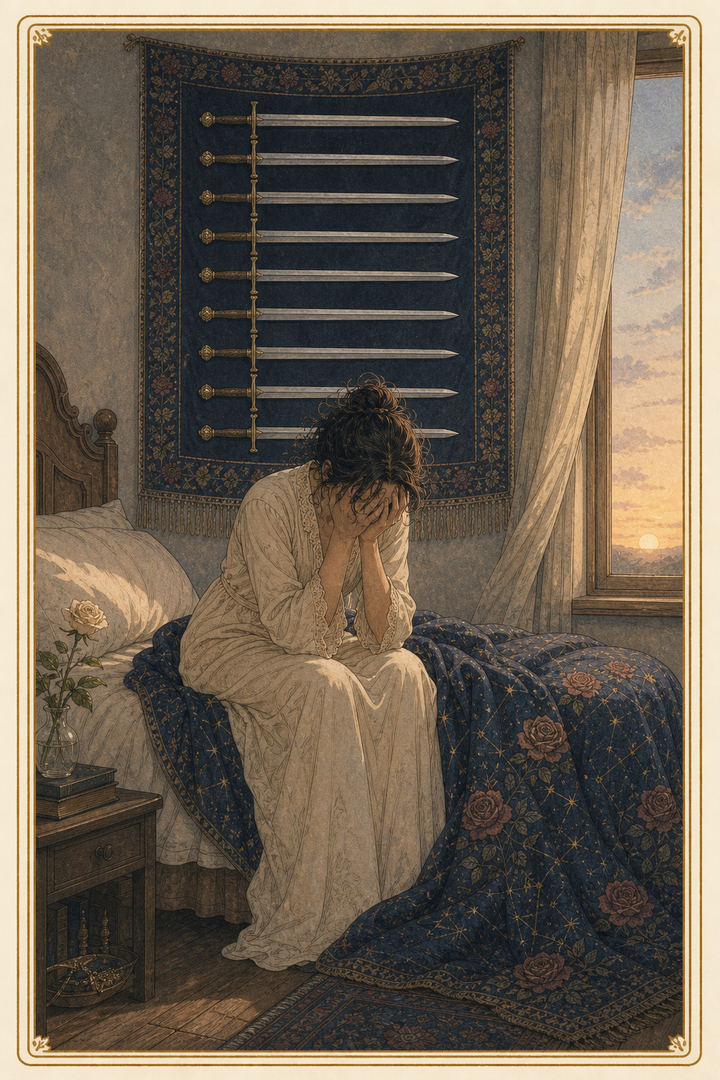Original illustration for Nine of Swords tarot card