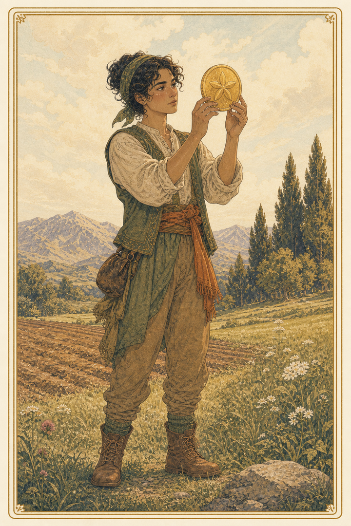 Original illustration for Page of Pentacles tarot card