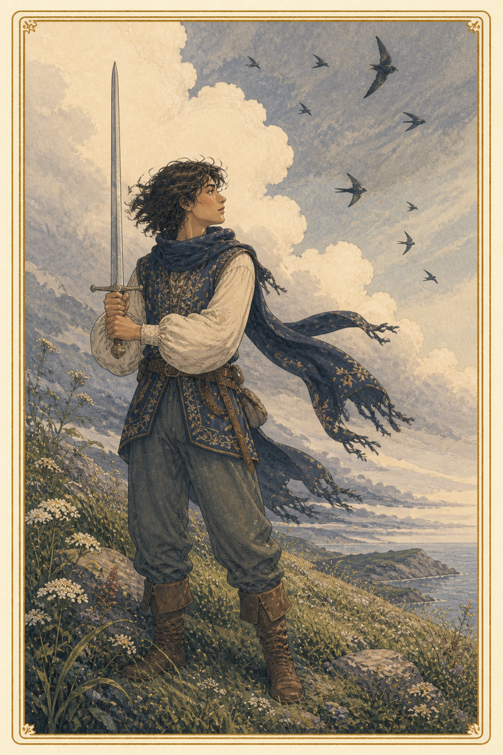 Original illustration for Page of Swords tarot card