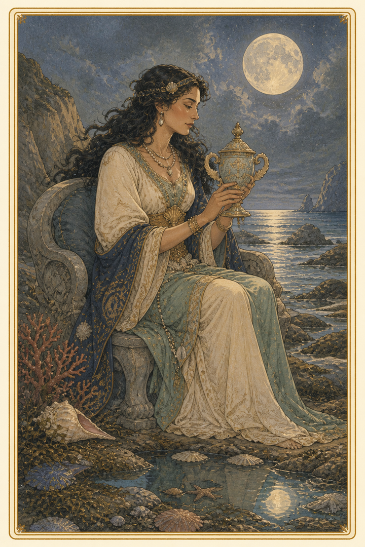 Original illustration for Queen of Cups tarot card