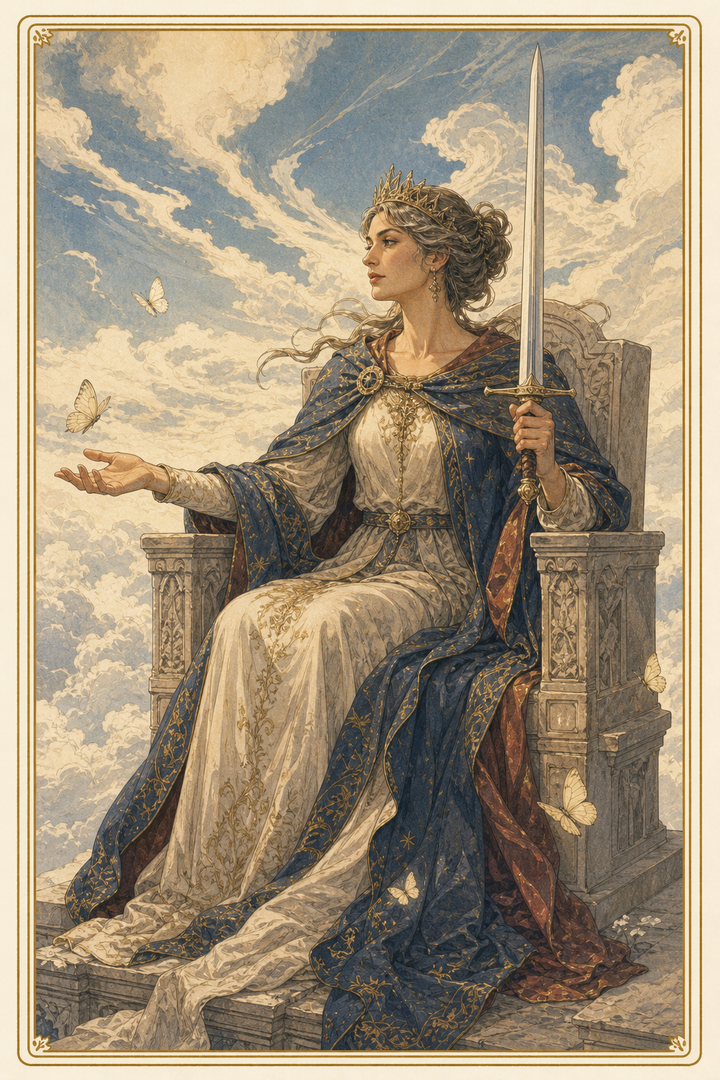 Original illustration for Queen of Swords tarot card