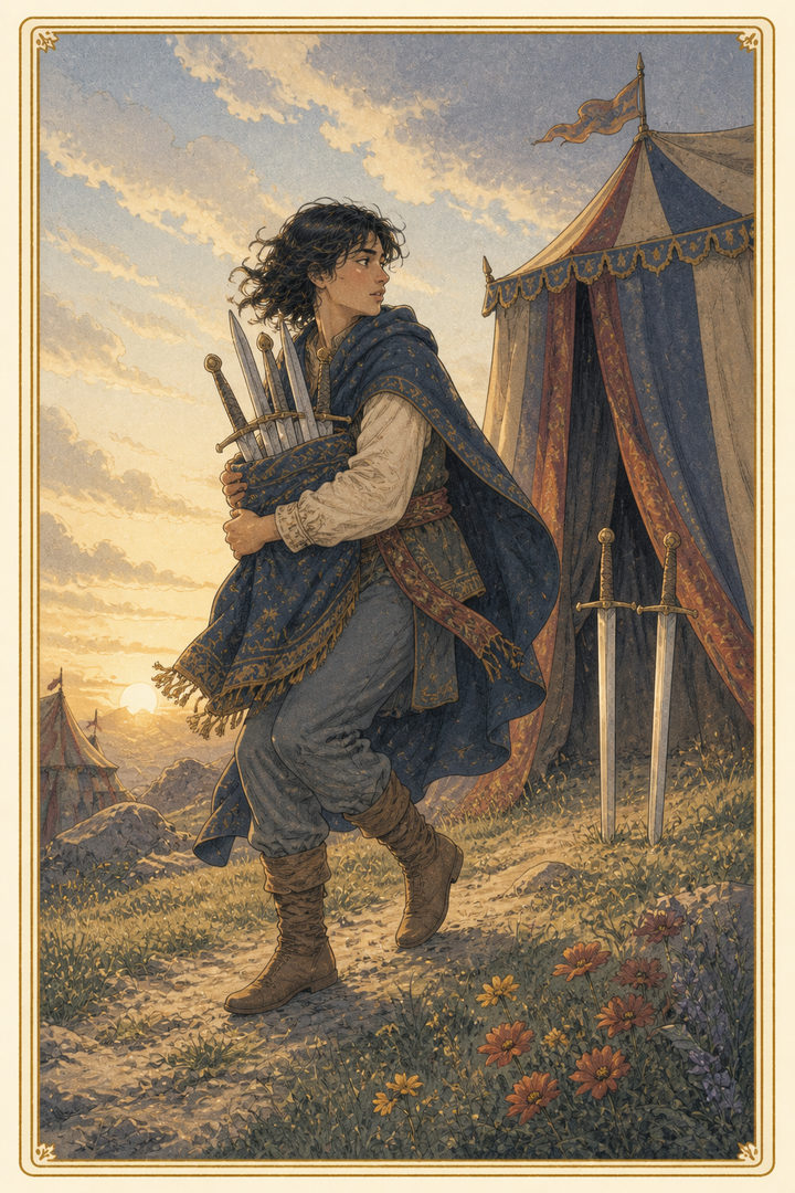 Original illustration for Seven of Swords tarot card