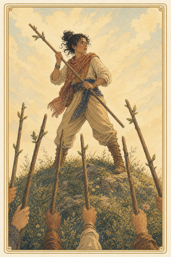 Original illustration for Seven of Wands tarot card