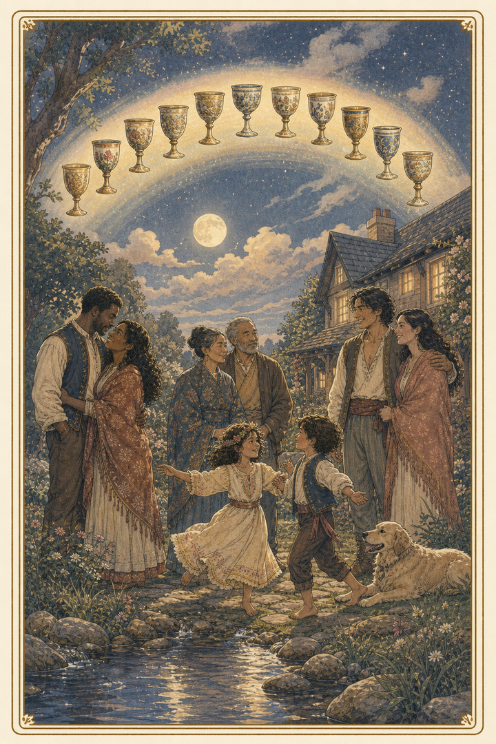 Original illustration for Ten of Cups tarot card