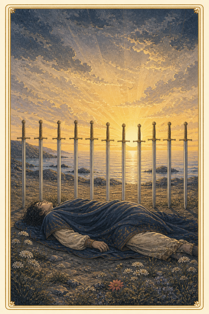 Original illustration for Ten of Swords tarot card