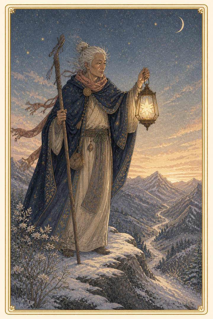 Original illustration for The Hermit tarot card