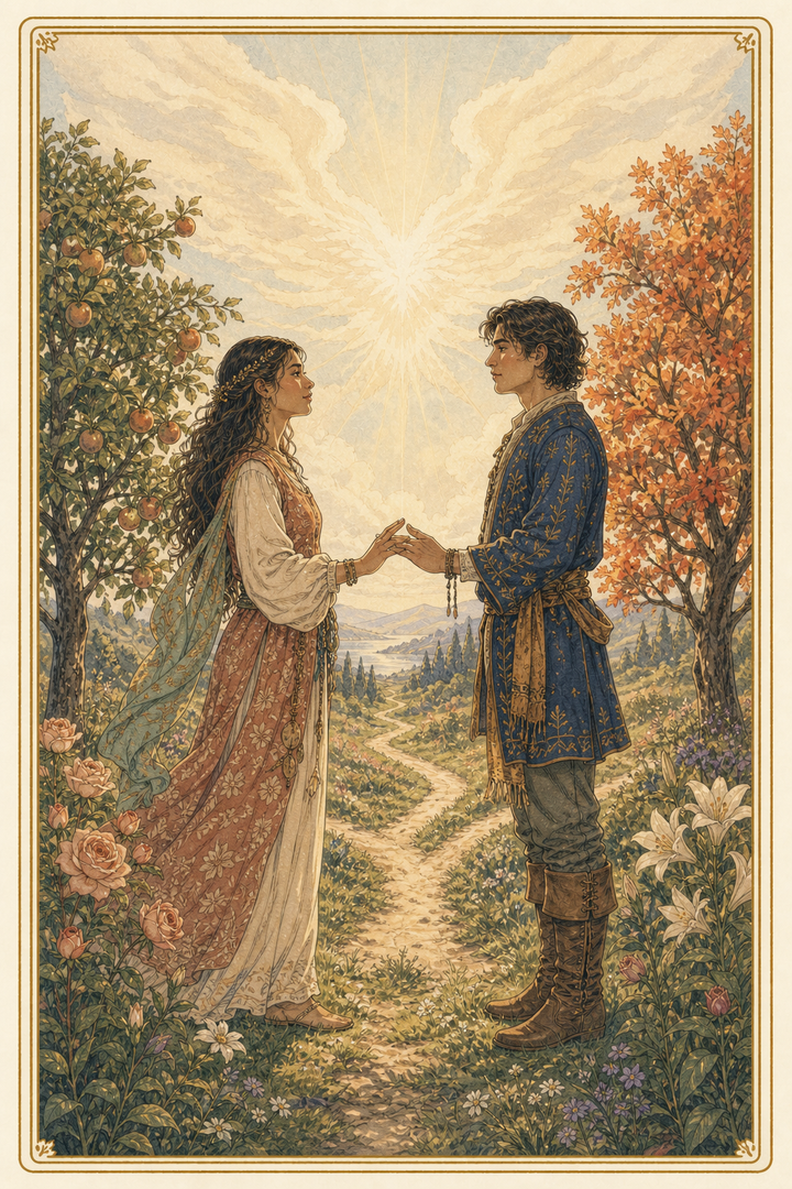 Original illustration for The Lovers tarot card