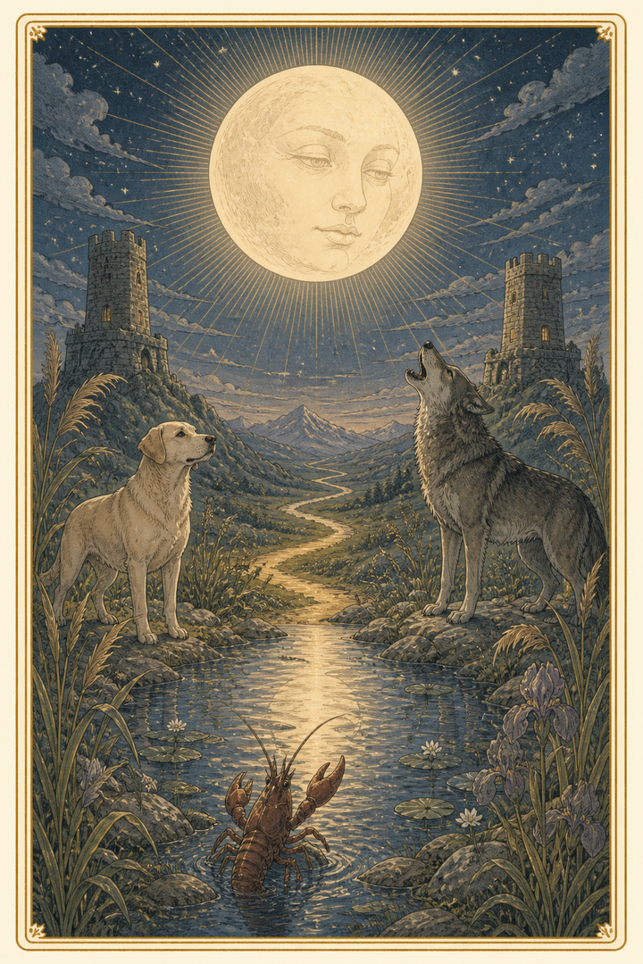 Original illustration for The Moon tarot card