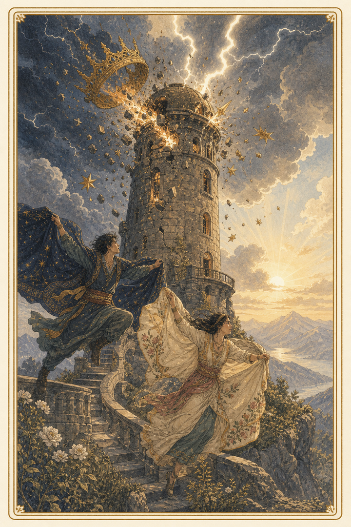 Original illustration for The Tower tarot card