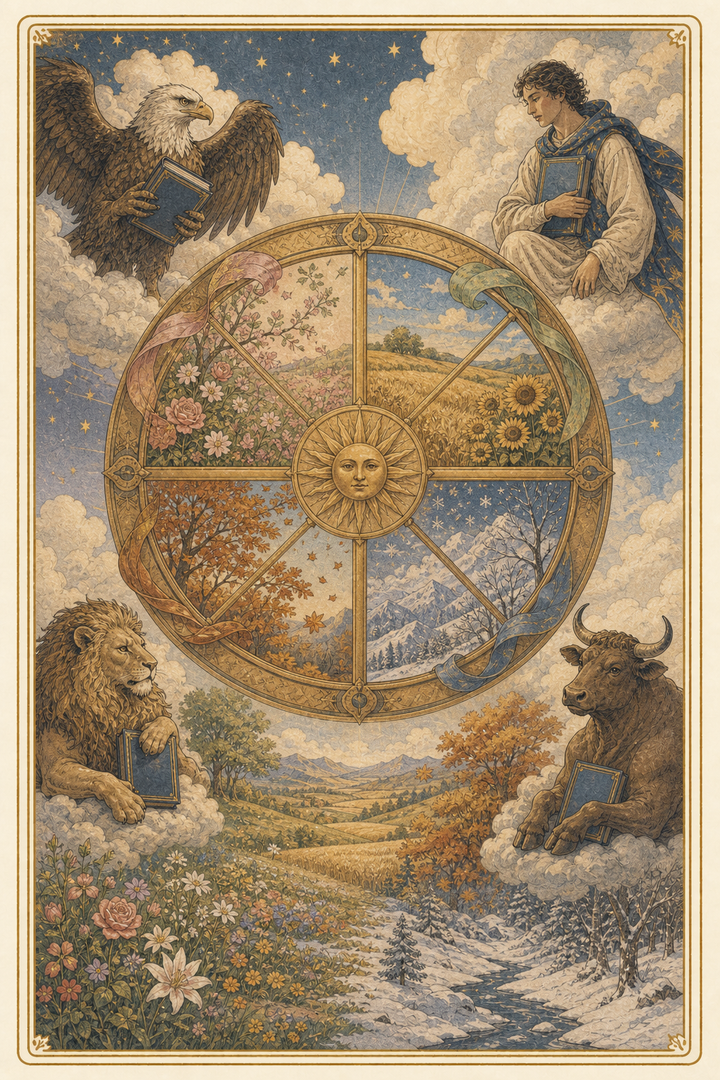 Original illustration for Wheel of Fortune tarot card